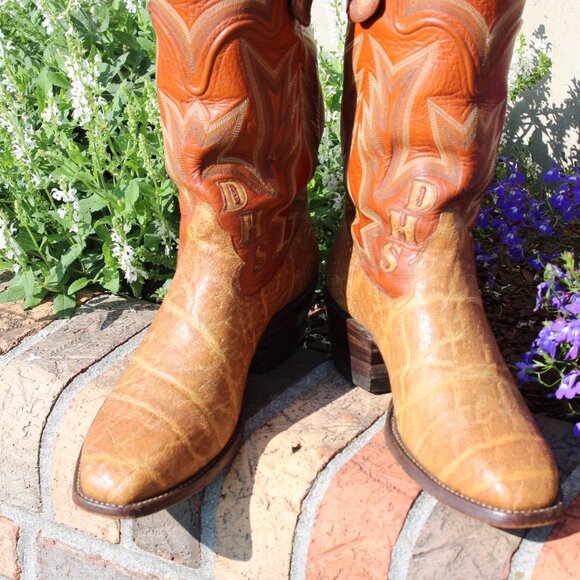 🐘 Ponder Custom Elephant Cowboy Boots | Tan | French Toe | Men’s 9 D | Boutique - Picture 4 of 9